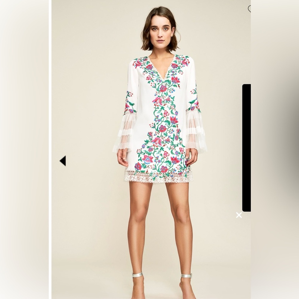 Tadashi Shoji White Dress with Floral Embroidery